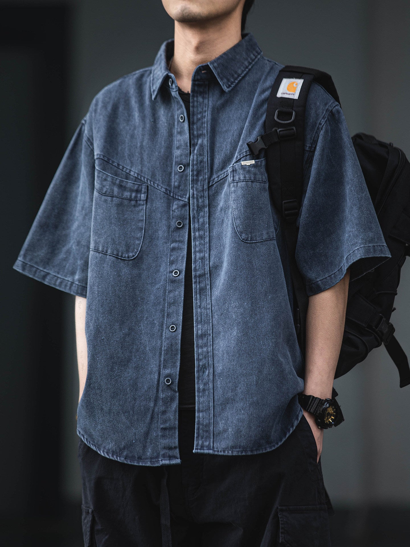 American Retro Washed Denim Short Sleeve Shirt – Loose Workwear Men’s Summer Top – Japanese vintage | yamalin clothes | Yamalinclothes