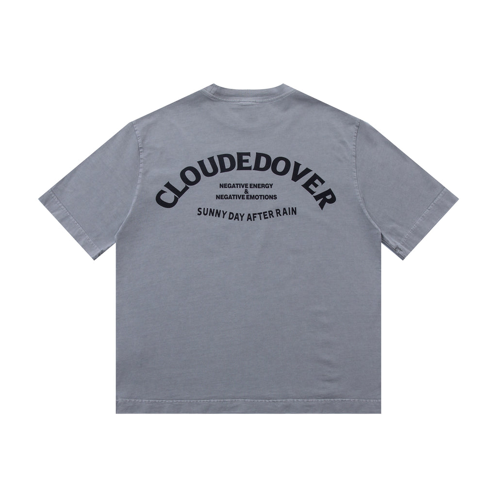 Summer American Retro 300g Heavy Cotton Wash Aged Front and Back Letter Print Loose Short Sleeve T-Shirt For Men And Women