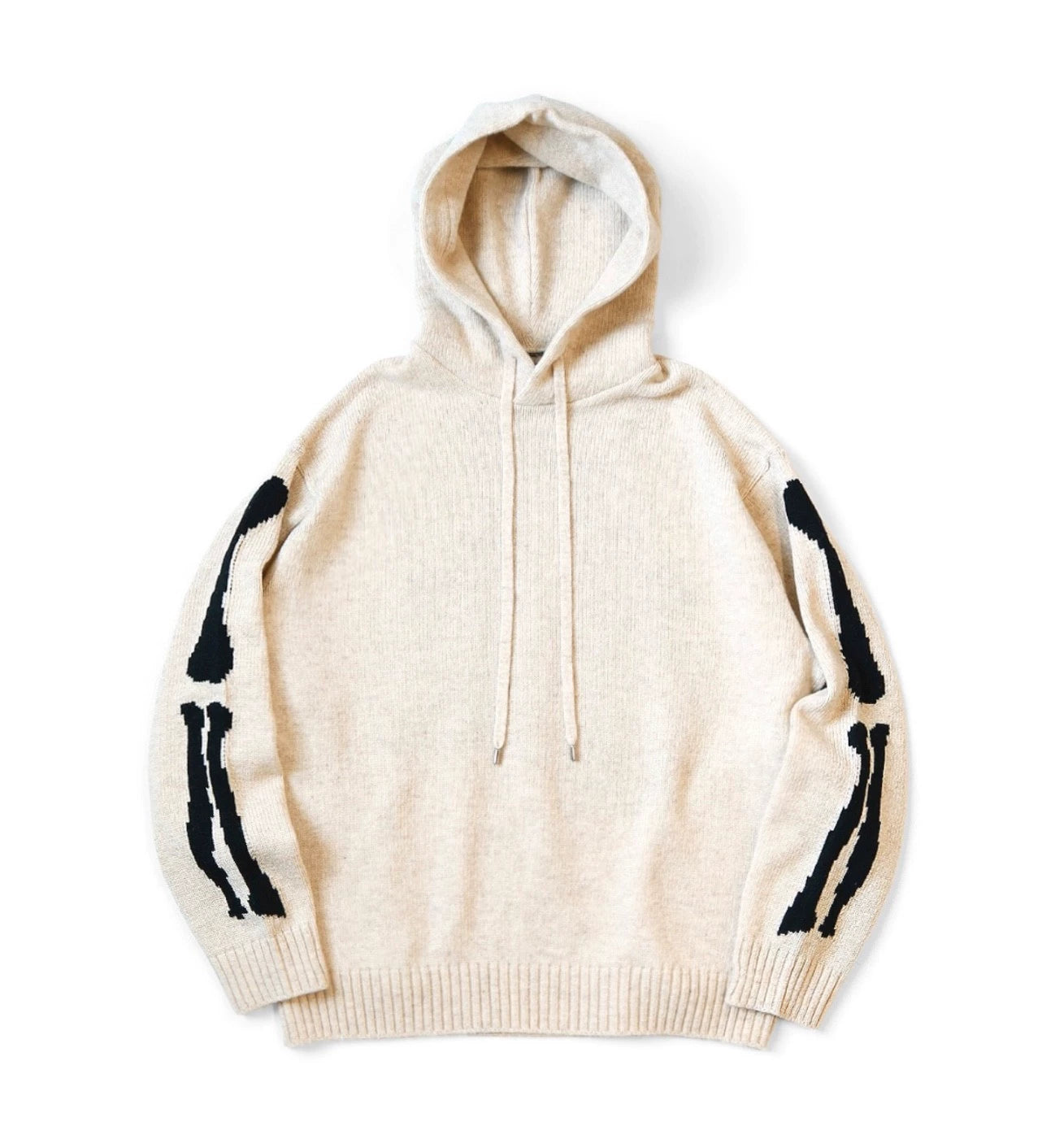 25AW Japanese casual two-tone bone embroidered wool hooded knit