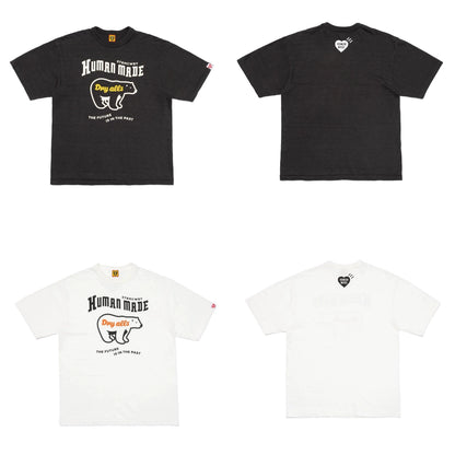 Japanese summer slub cotton short-sleeved T-shirt heavy round collar loose casual animal print