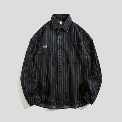 Striped Denim Shirt – Asymmetric Chest Pockets | Yamalinclothes