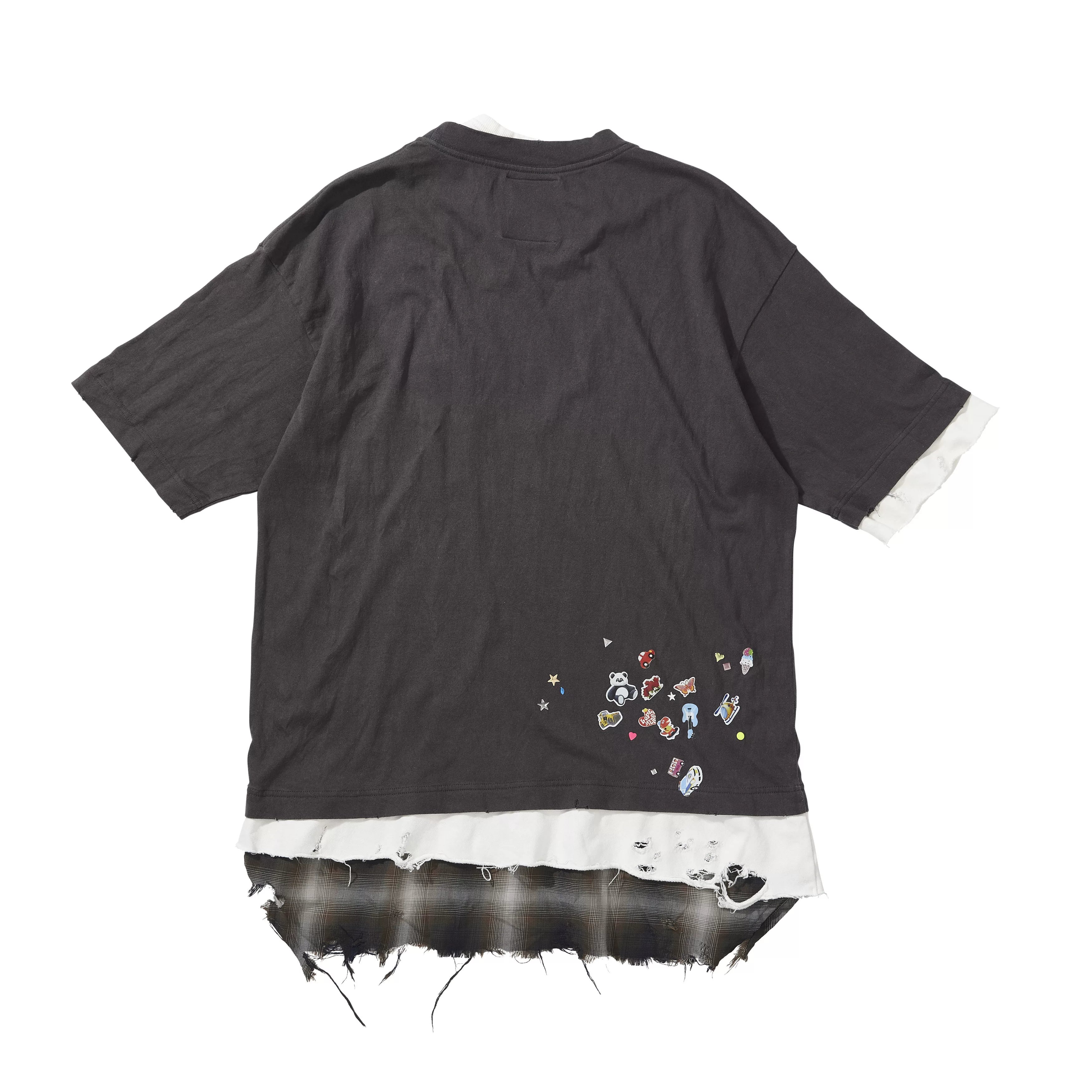 Japanese fun print fake three-piece splicing round collar short-sleeved T-shirt