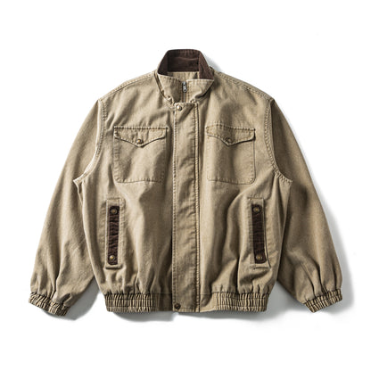 Japanese Workwear Multi-Pocket Stand Collar Jacket – Loose Oversized Men's Coat