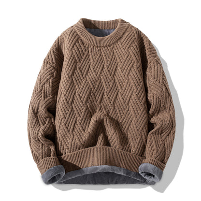 Chunky Twist Knit Sweater – Fleece-Lined Thickened Pullover Unisex Winter Knitwear – Japanese vintage | yamalin clothes | Yamalinclothes