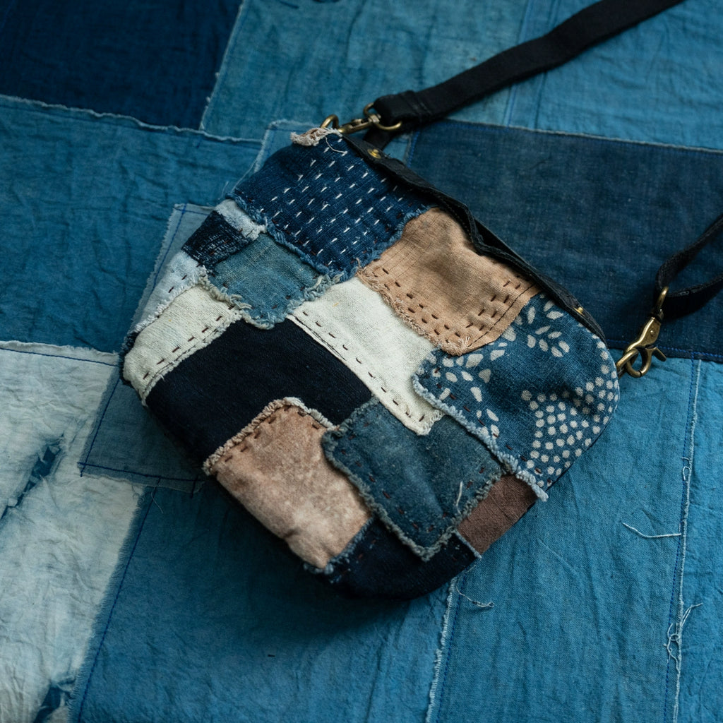 Vintage indigo, blue-dyed ancient cloth panels, hand-embroidered ostrich skin, crossbody bags, shoulder bags, handbags, men's and women's bags