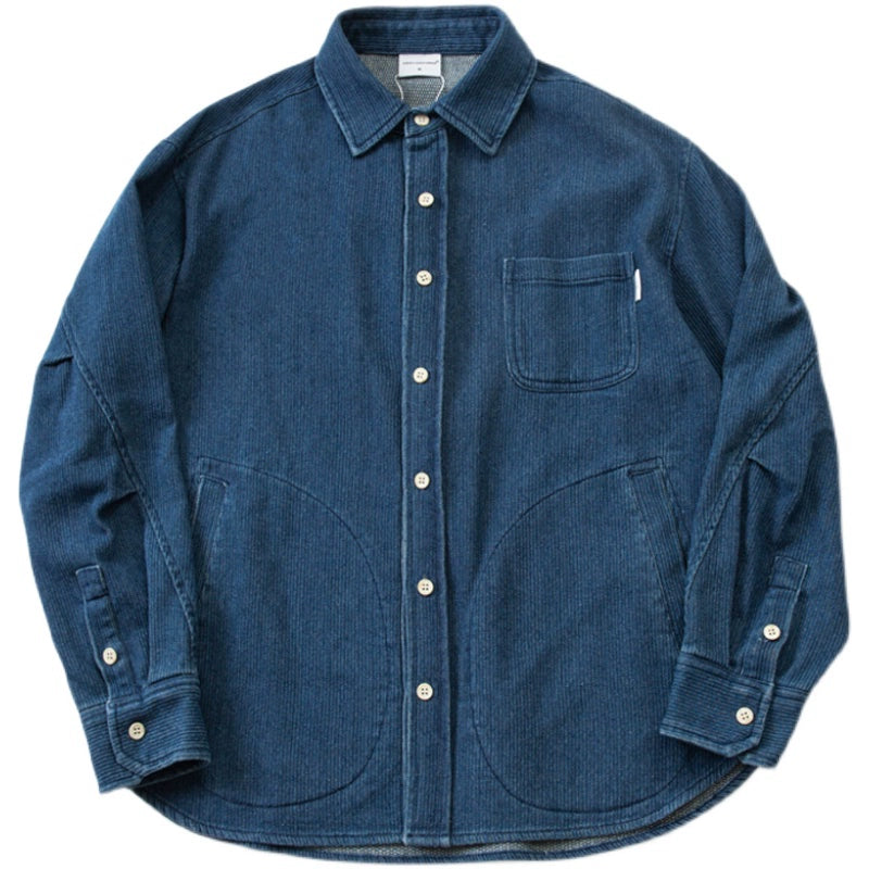 Japanese autumn and winter men's indigo textured fabric denim shirt