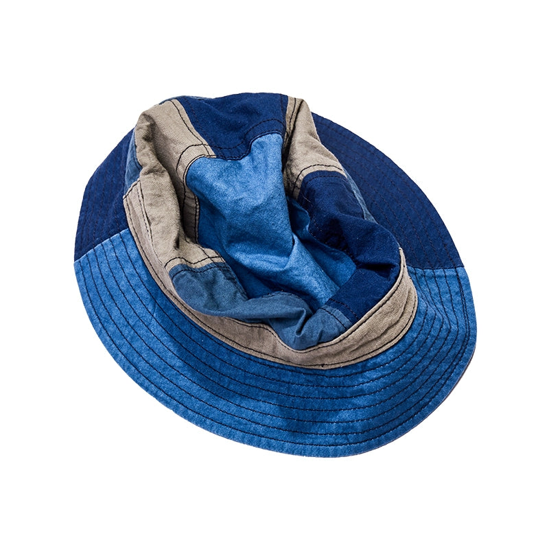 Handmade ancient method plant dyeing multi-plant dyeing splicing fisherman hat flat-top basin hat