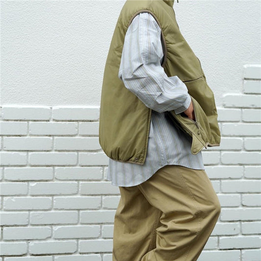 Japanese outdoor function color-block reversible half-zipper padded vest