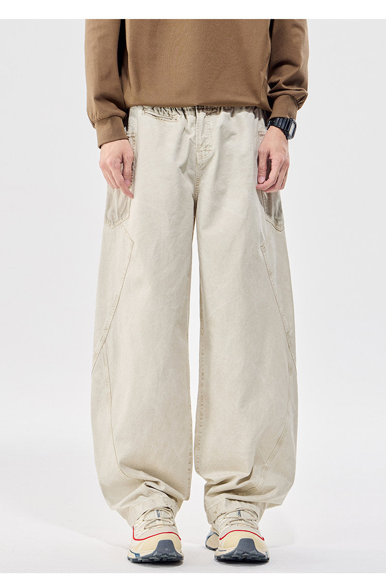 Washed Vintage Loose Tapered Pants – Men's Heavyweight Casual Trousers