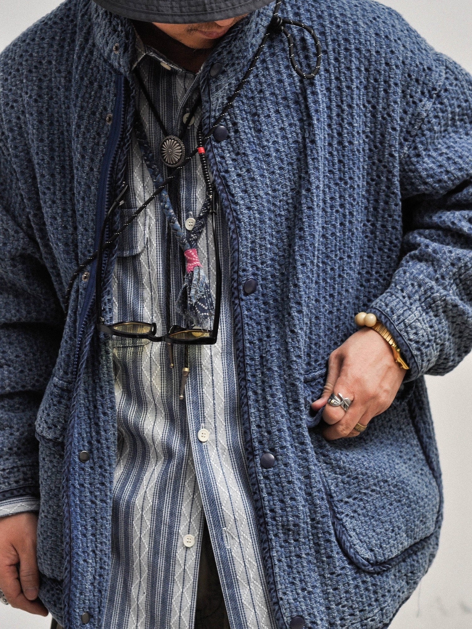 Vintage-Wash Stand-Collar Denim Jacket – Japanese Retro Pocket Coat