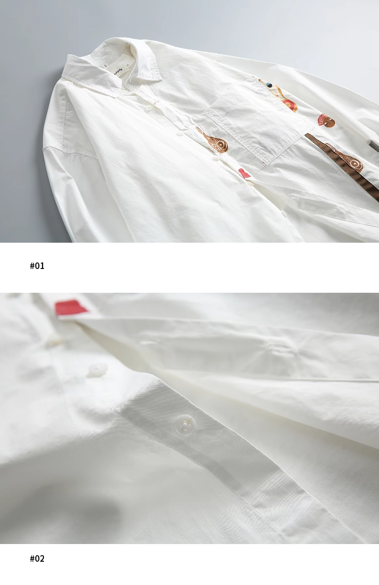 Niche design autumn style fun patchwork print pure cotton men's long-sleeved shirt