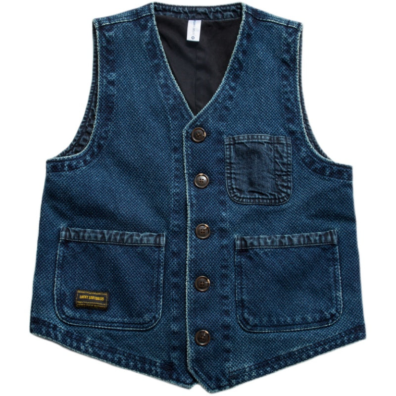 Japanese men's kendo cloth indigo dyed multi-pocket tooling wind vest jacket men