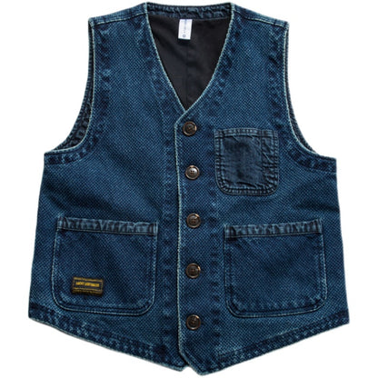 Japanese men's kendo cloth indigo dyed multi-pocket tooling wind vest jacket men