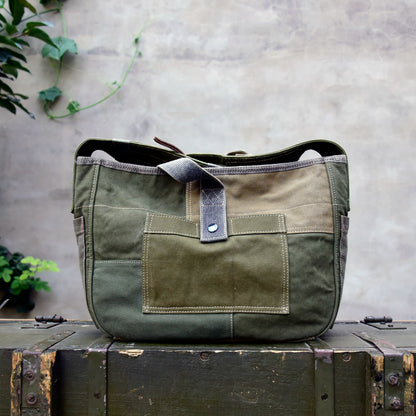 Heavy industry thickened canvas splicing Baijia cloth one-shoulder crossbody bag newsboy bag men's casual bag women's 8700