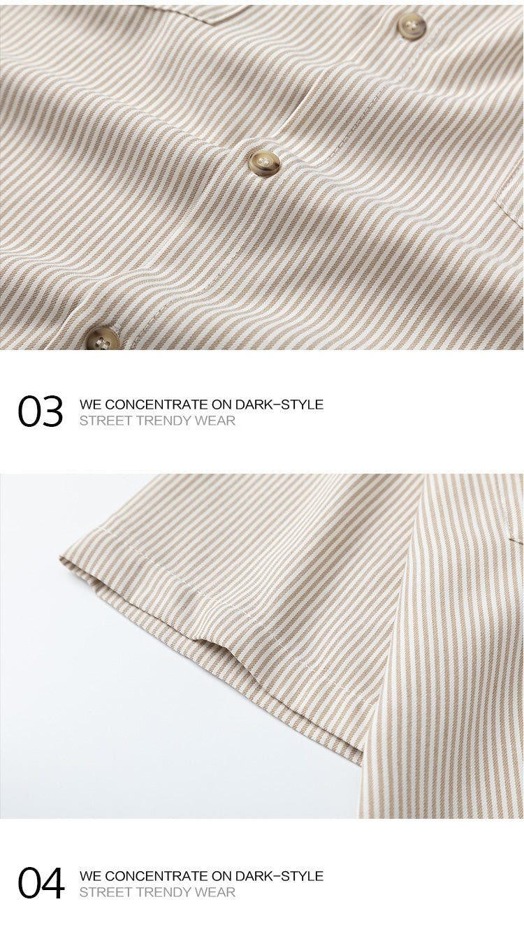 Japanese fashion brand embroidered vertical stripe short sleeve shirt men's summer thin casual and versatile silhouette shirt