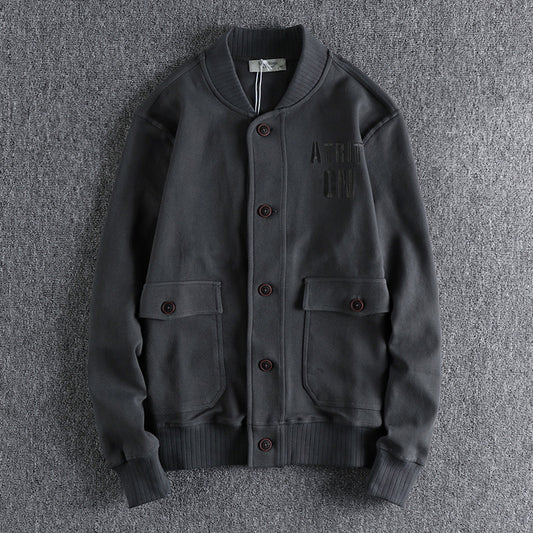 Heavy Knit Embroidered Button Baseball Jacket – American Vintage Workwear Unisex – Coats Jackets | japanese streetwear | vintage workwear | unisex | Yamalinclothes