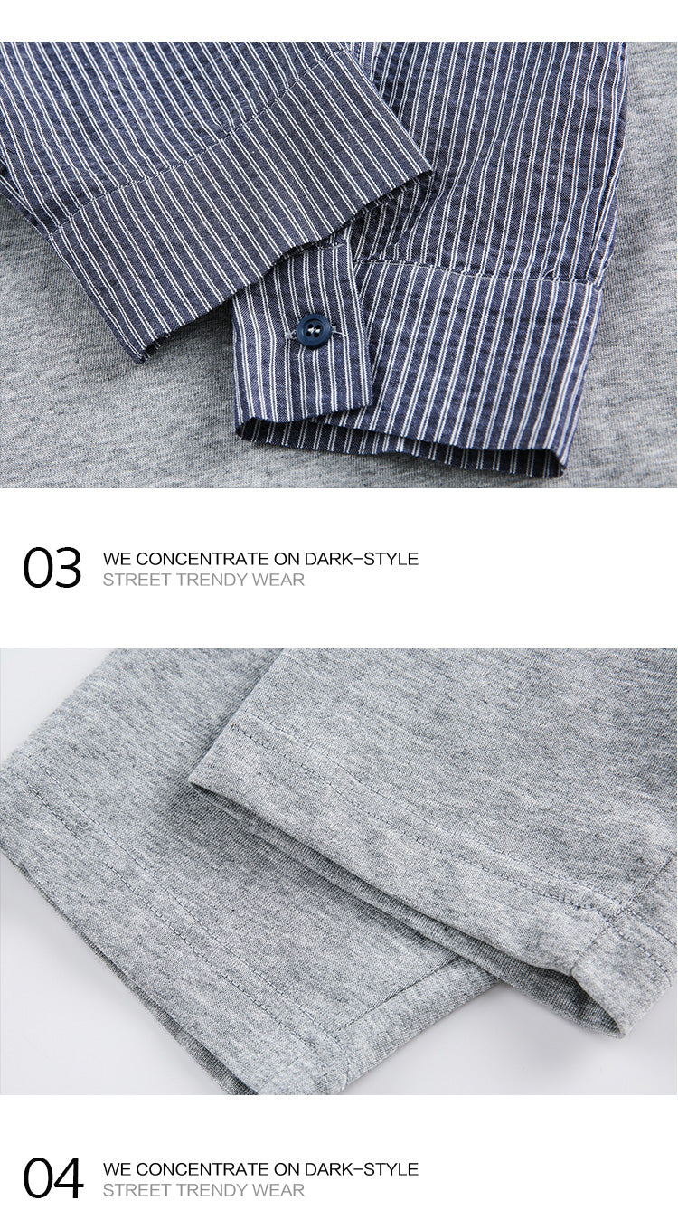 Korean hooded shawl fake two long-sleeved T-shirts men's new spring lazy style relaxed top