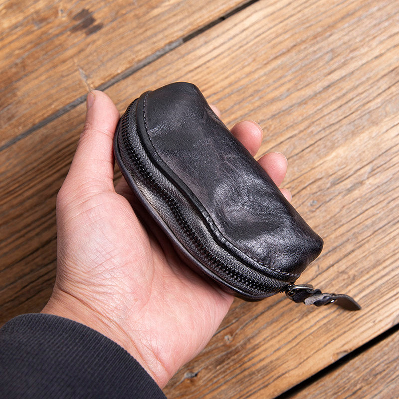 Handmade Top-Grain Cowhide Key Case – Vintage Mini Leather Coin Purse