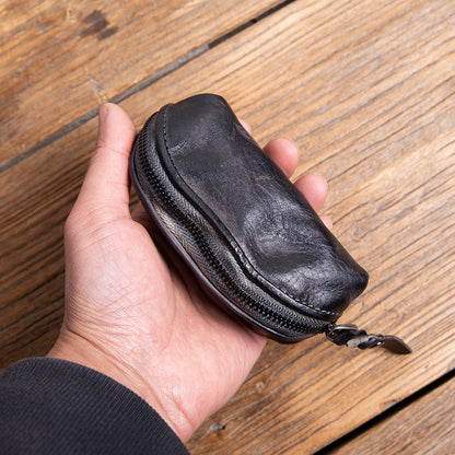 Handmade Top-Grain Cowhide Key Case – Vintage Mini Leather Coin Purse