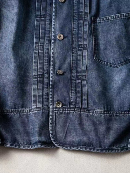 Japanese Retro Cotton Denim Jacket Men – Hand-Washed V-Neck Long Sleeve Streetwear | Japanese vintage | yamalin clothes | Yamalinclothes