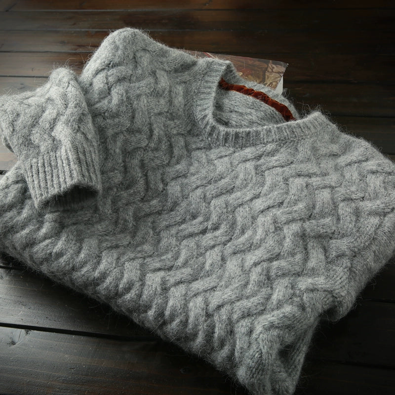Rare and Heavyweight! 45% Wool + 38% Alpaca Wool Italian Order Men's Thick Crewneck Knitted Sweater for Winter
