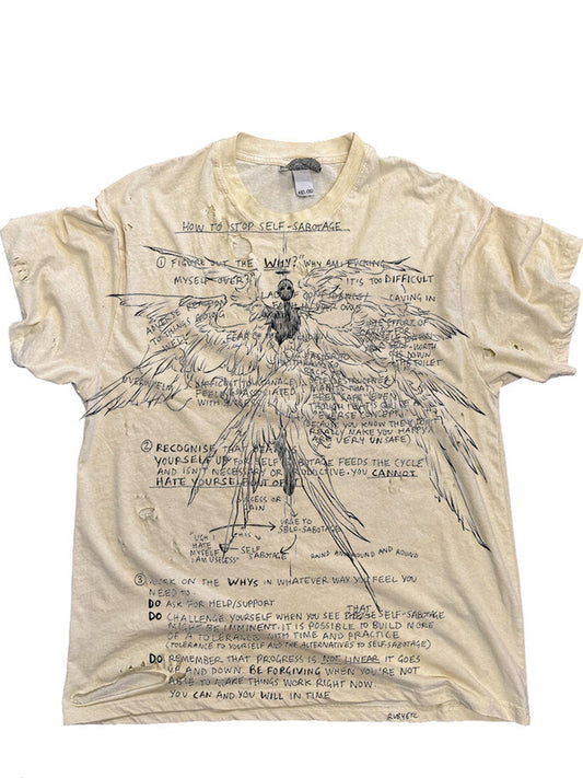 Gothic Wings Graphic Tee – Vintage Ripped Distressed Loose Crew Neck T-Shirt