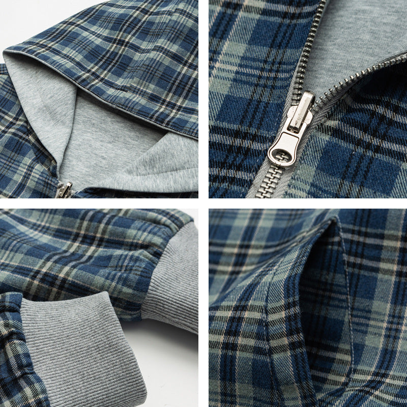 American Vintage Plaid Hooded Cardigan – Oversized Unisex Cotton Sweatshirt Jacket