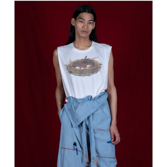 25SS Japanese casual fun print cotton loose crew neck sleeveless vest T-shirt