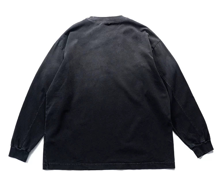 Distressed washed round neck pullover loose fit American style T-shirt