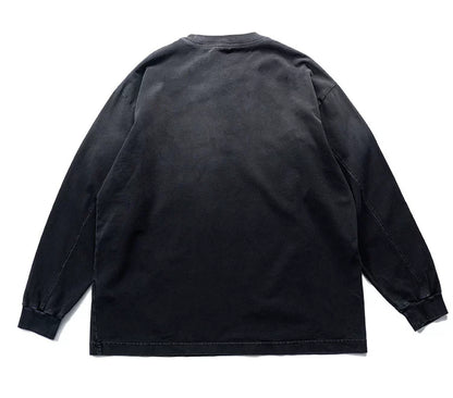 Distressed washed round neck pullover loose fit American style T-shirt