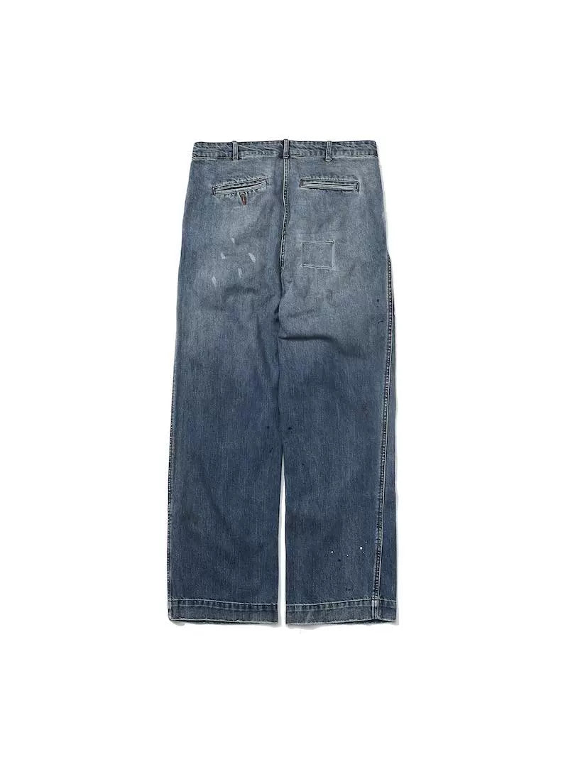 Japanese workwear straight jeans, loose and versatile washed and worn-out wide-leg pants