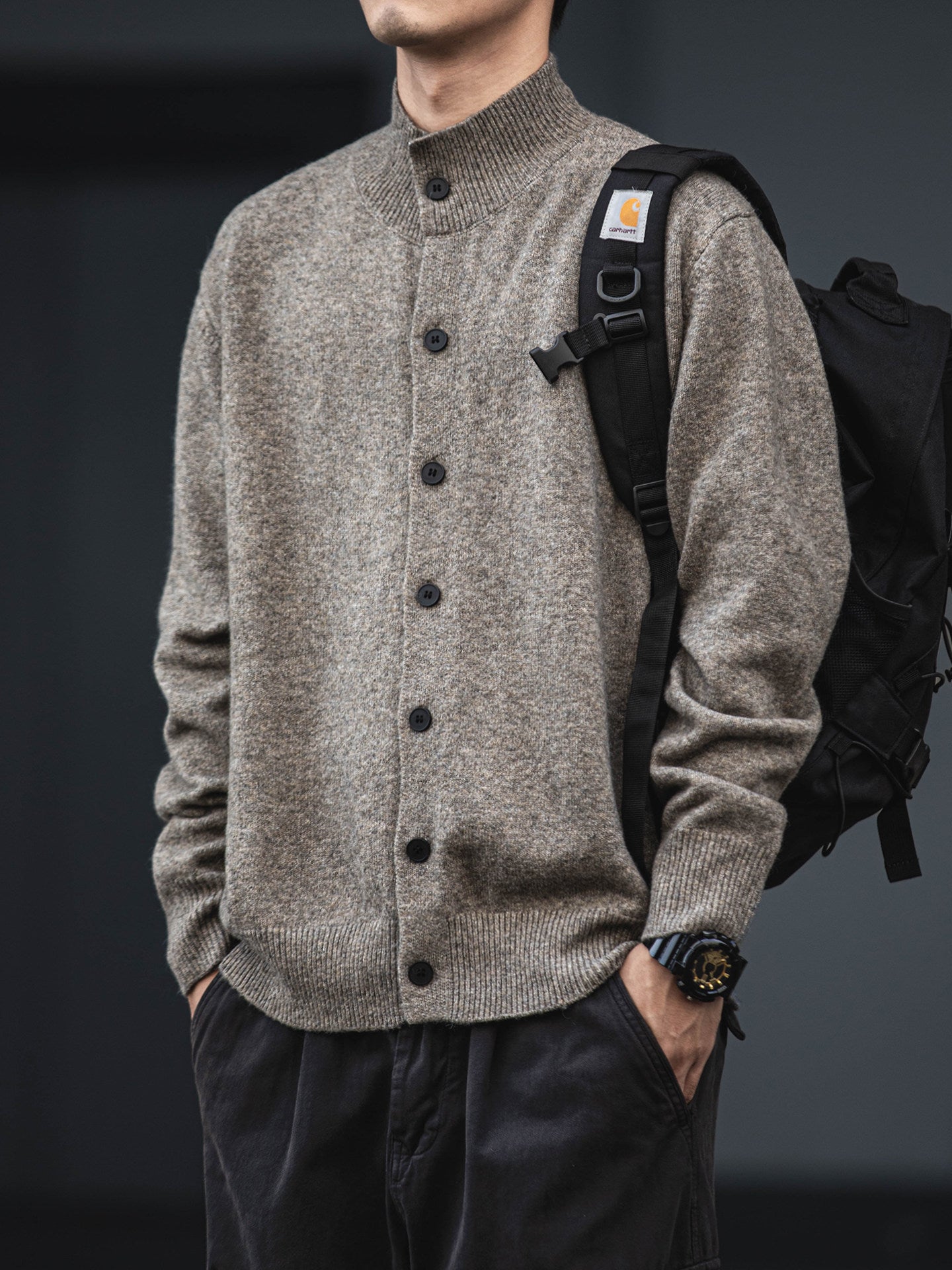 Wool Blend Half-Turtleneck Cardigan – Old Money Knit Men – Japanese vintage | yamalin clothes | Yamalinclothes