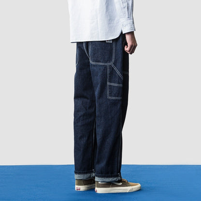 Japanese straight jeans men's trend BF wind loose dad spring and autumn American ins wide-leg pants skateboard pants men