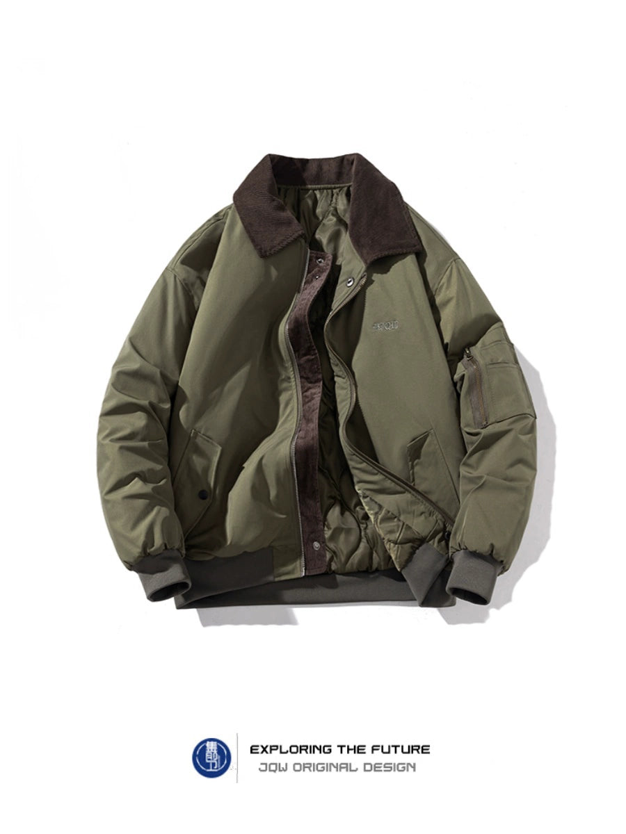 Vintage Corduroy Bomber Jacket – Embroidered Padded Baseball Style (Unisex)