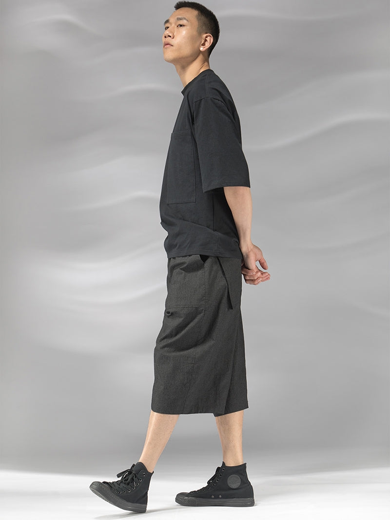 Original men's blended elastic waist open patch pocket loose cropped pants