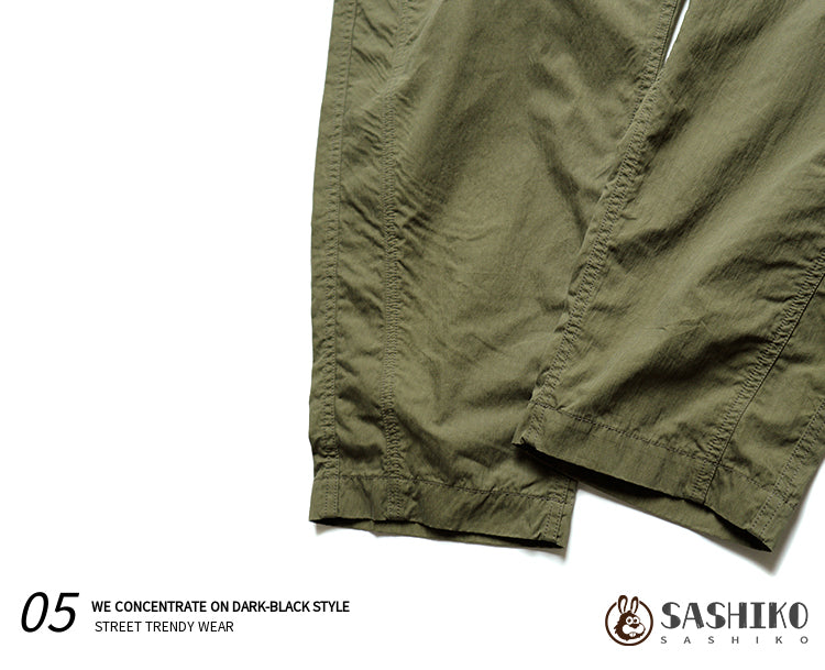 Japanese fashion loose tapered army green buckle military style casual pants