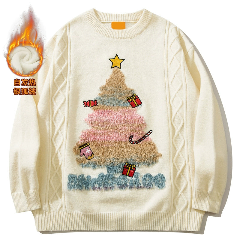 American style fun Christmas tree red sweater men and women autumn and winter design round neck couple sweater