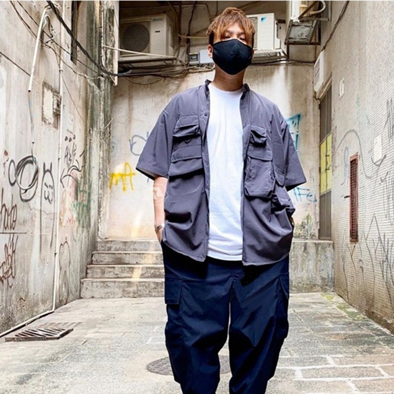 Japanese cityboy function casual loose multi-pocket suit short sleeve shirt
