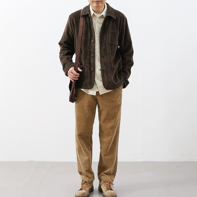 Vintage French Cargo Jacket – Heavy Corduroy Multi-Pocket Autumn Unisex