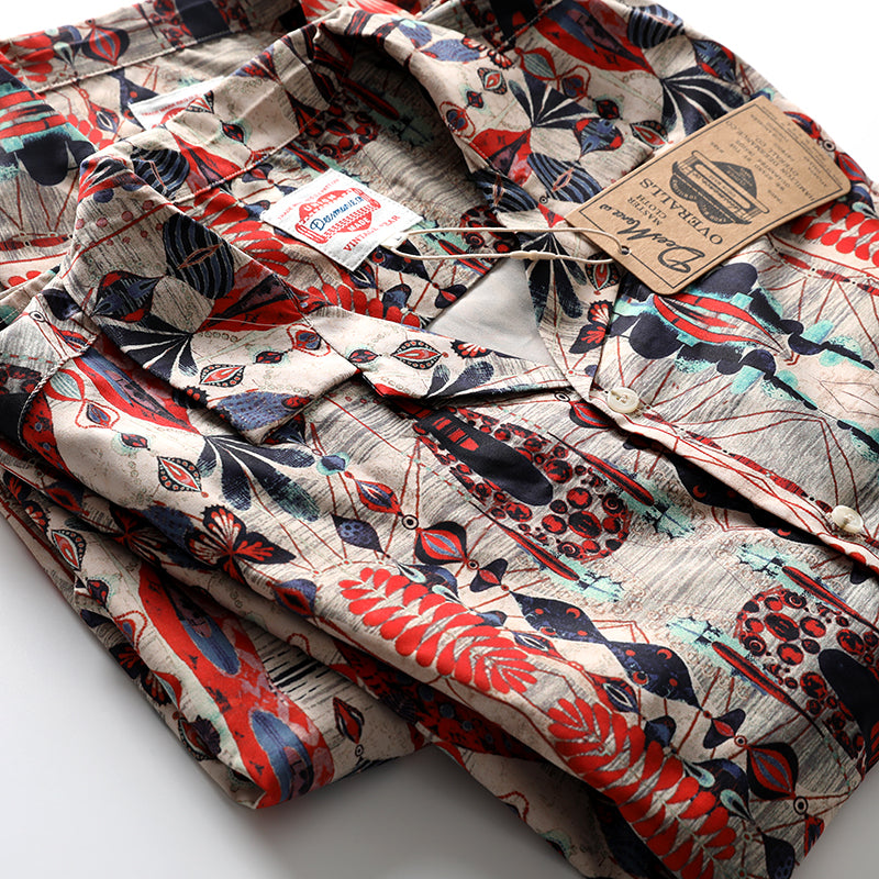 Vintage pattern Hawaiian Cuban collar beach short sleeve shirt