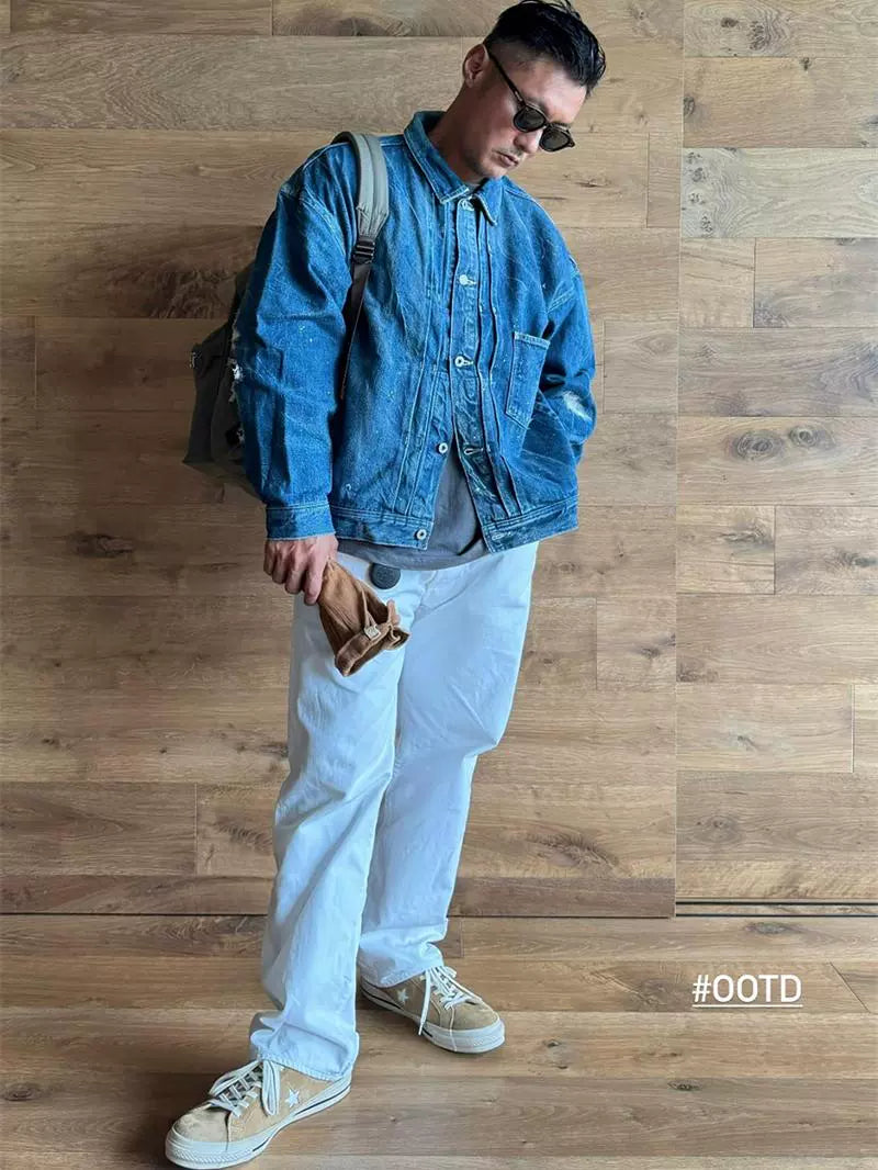 White jeans loose straight casual overalls