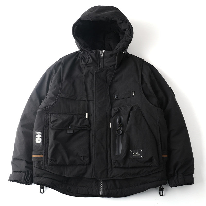 90 White Duck Down Hooded Puffer Jacket – Loose Multi-Pocket Outdoor Winter Coat – Japanese vintage | yamalin clothes | Yamalinclothes