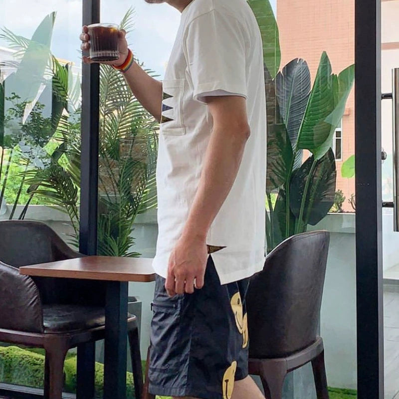 four flags embroidery slub cotton loose trend round neck short-sleeved shirt T-shirt