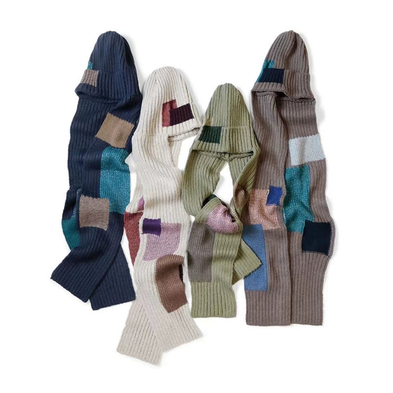 Japanese casual autumn/winter cold hat 2-in-1 patch knitted cold hat scarf