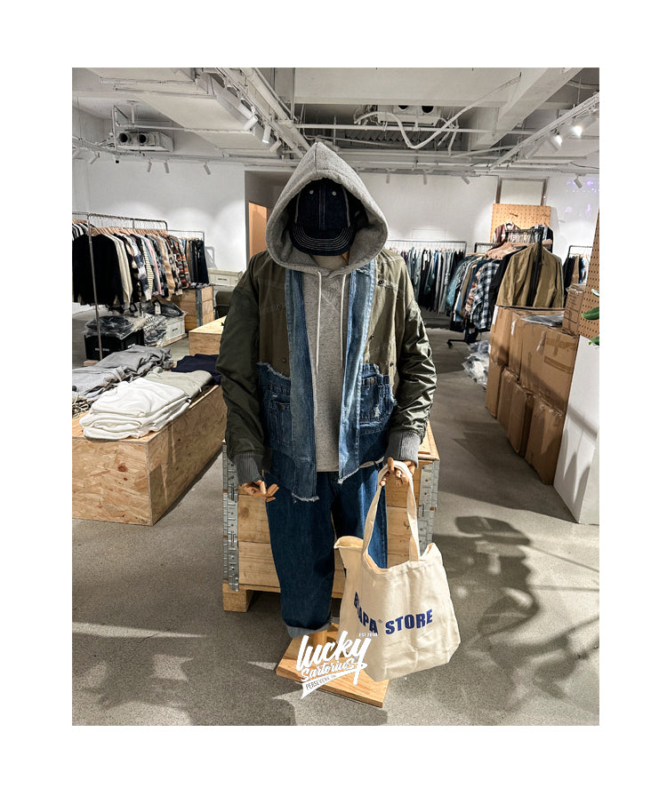 multi-material stitching deconstructed multi-pocket denim stitching robe jacket jacket for men and women