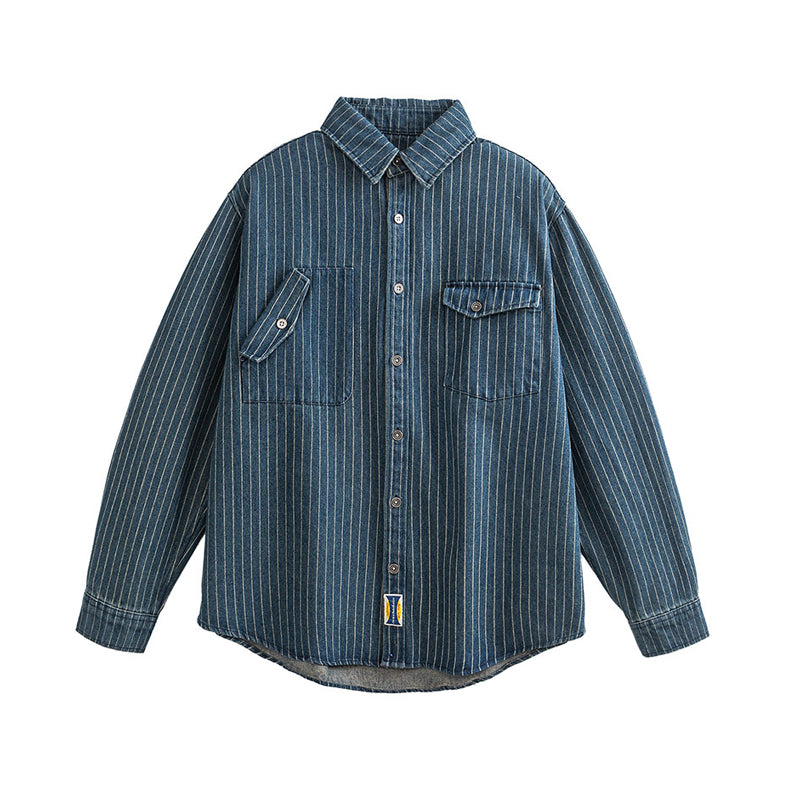Striped Denim Shirt – Asymmetric Chest Pockets | Yamalinclothes