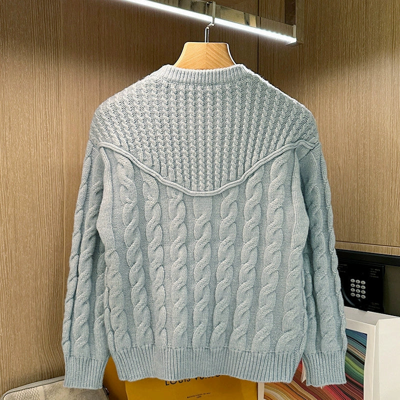 American retro twist sweater, men's winter casual personality, heavyweight, thickened, thick needle, twisted warm knitted cardigan