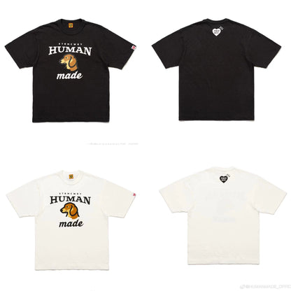 Japanese summer slub cotton short-sleeved T-shirt heavy round collar loose casual animal print