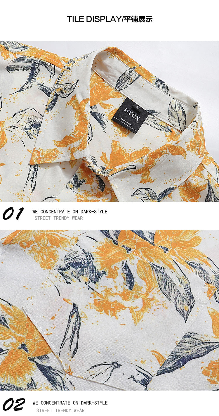 Japanese vintage floral all-over shirt men's Hawaiian seaside small fresh loose thin floral shirt