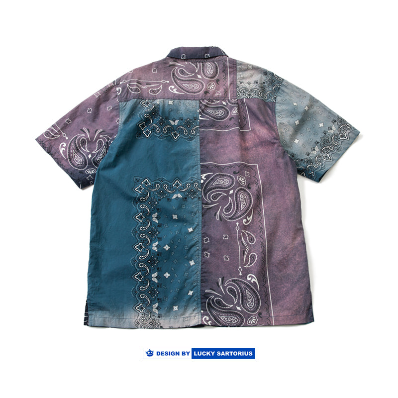 Japanese tie-dyed cashew flower short-sleeved shirt